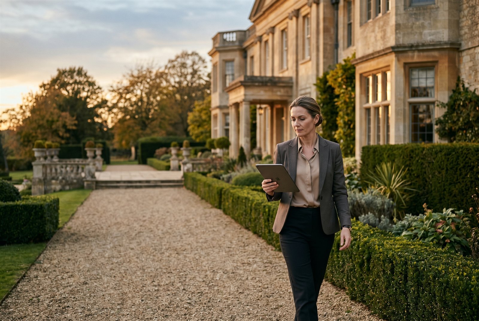 An estate manager reviewing the grounds of a private estate