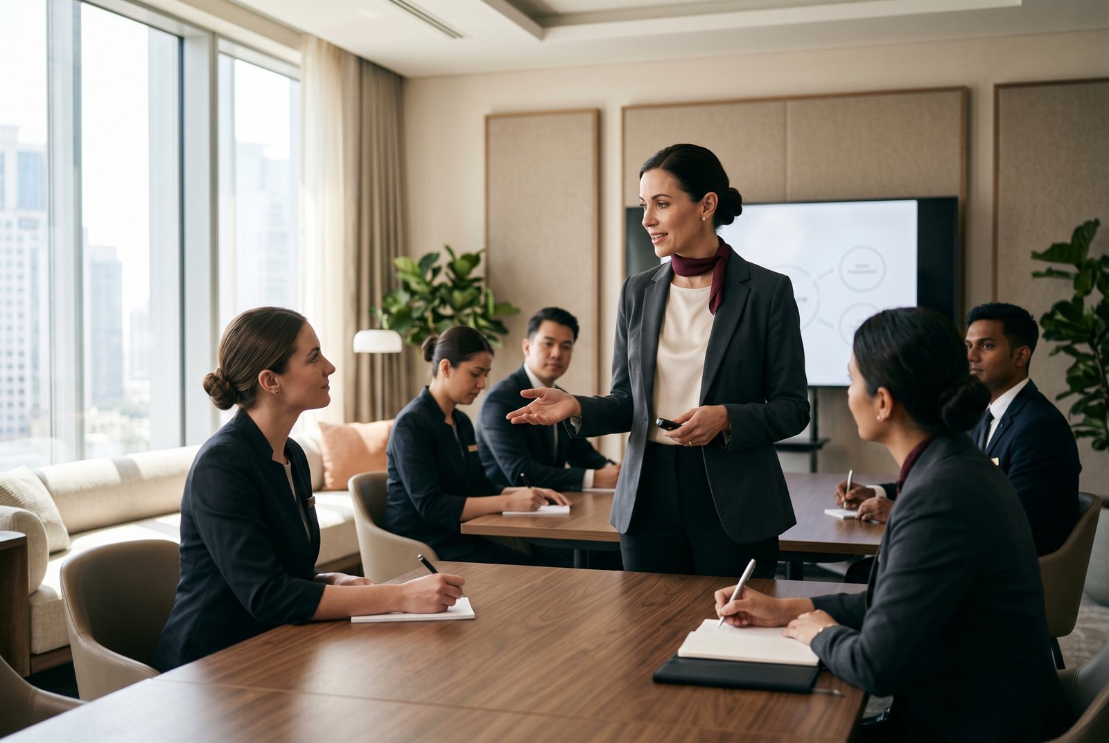 A hospitality trainer leading a corporate session