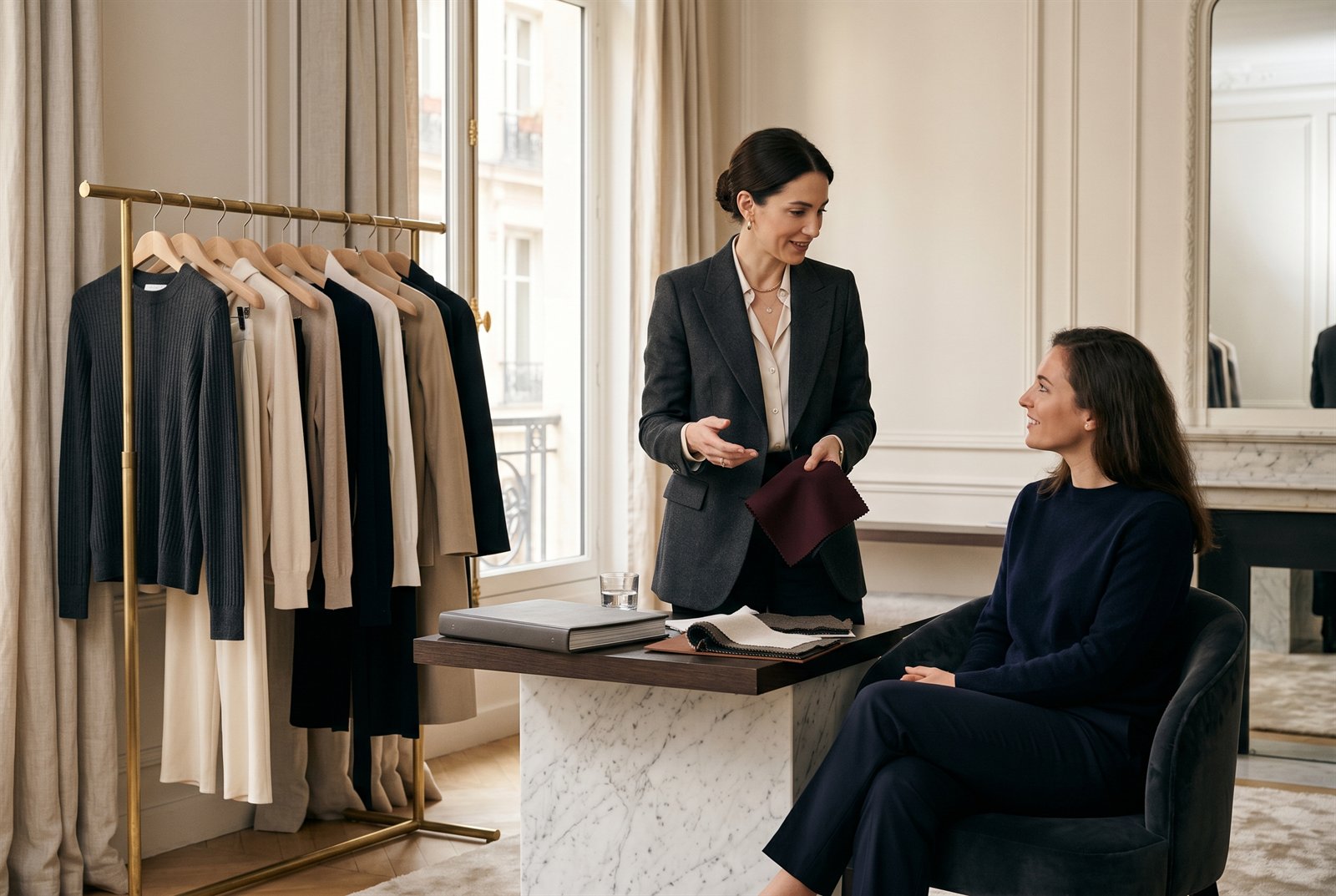 A personal styling consultation with a stylist and client